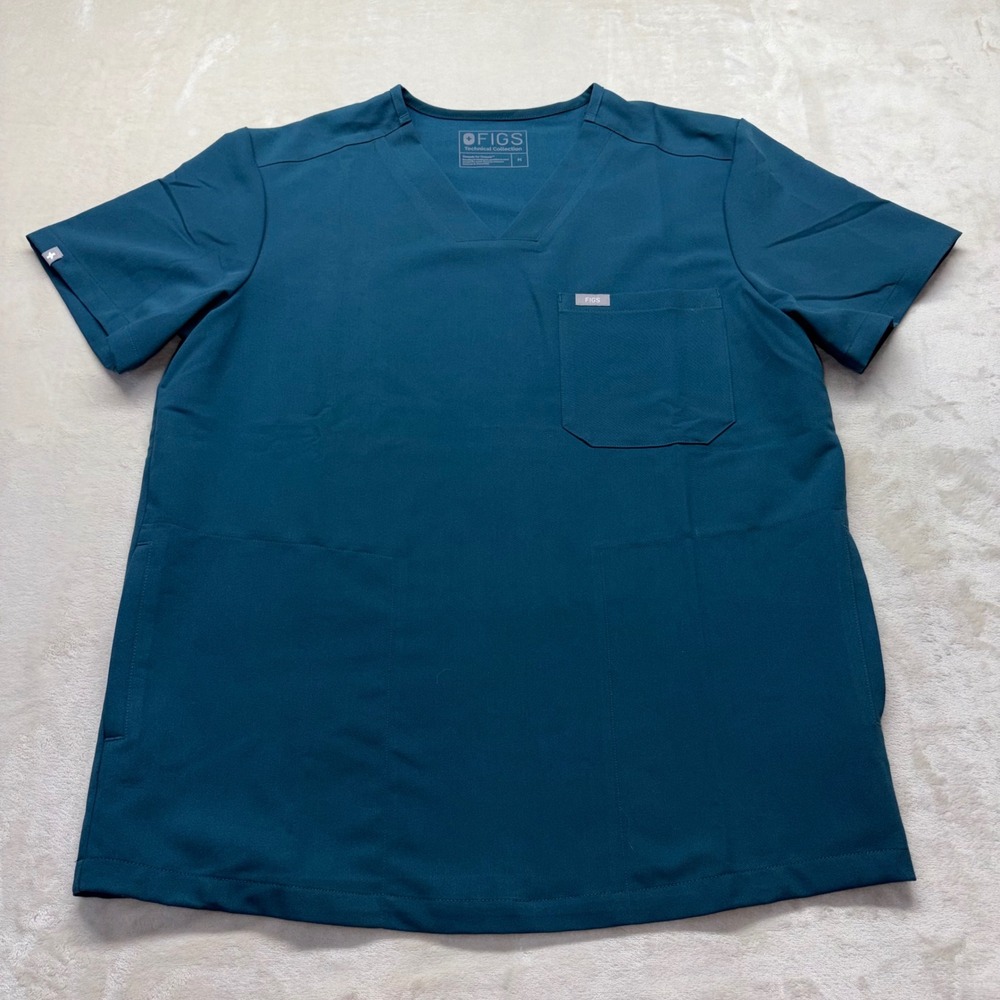 FIGS Mens Chisec Three-Pocket Scrub Top Caribbean Blue V-Neck TM3000 Size M NEW